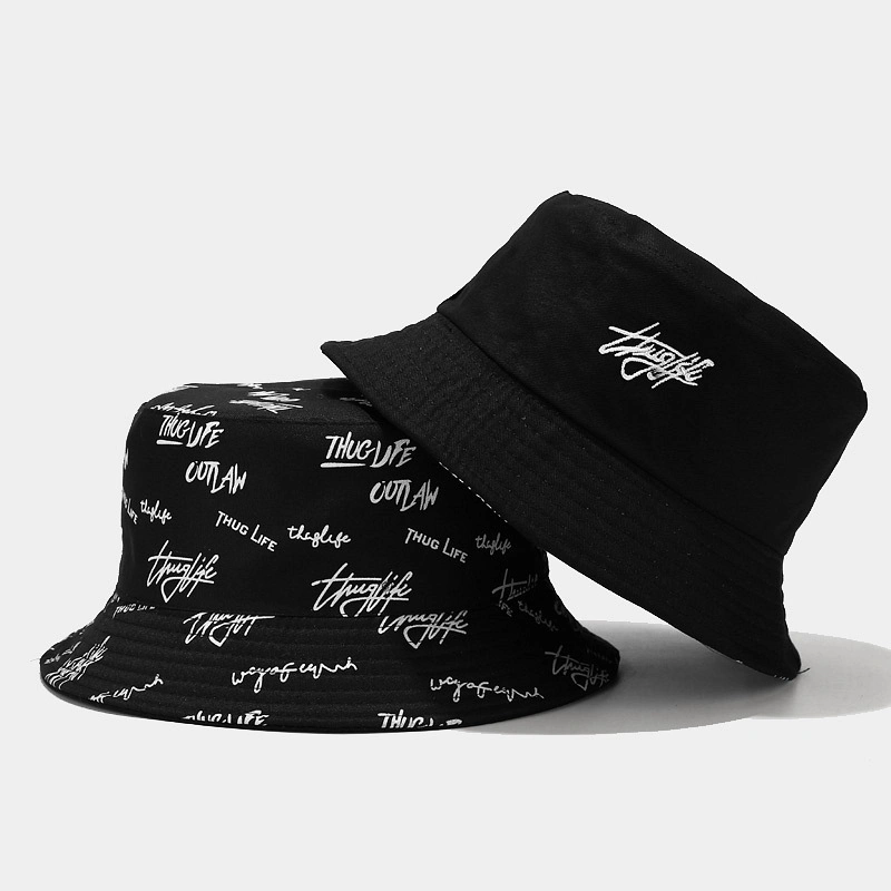 Fashion Designer Reversible Custom Logo Allover Printed and Embroidered Cotton Fisherman Bucket Hat with Private Brand Label