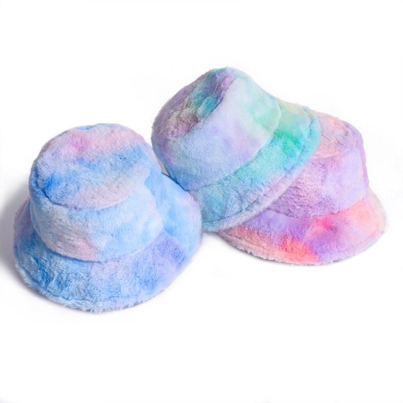 Reversible Winter Tie Dye Customized Color Promotional Faux Fur Bucket Hat Fisherman Hat