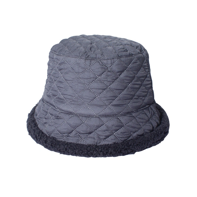 Women Winter Bucket Hat PU Leather Double-Sided Wearing Warm Bucket Cap Fisherman Hat