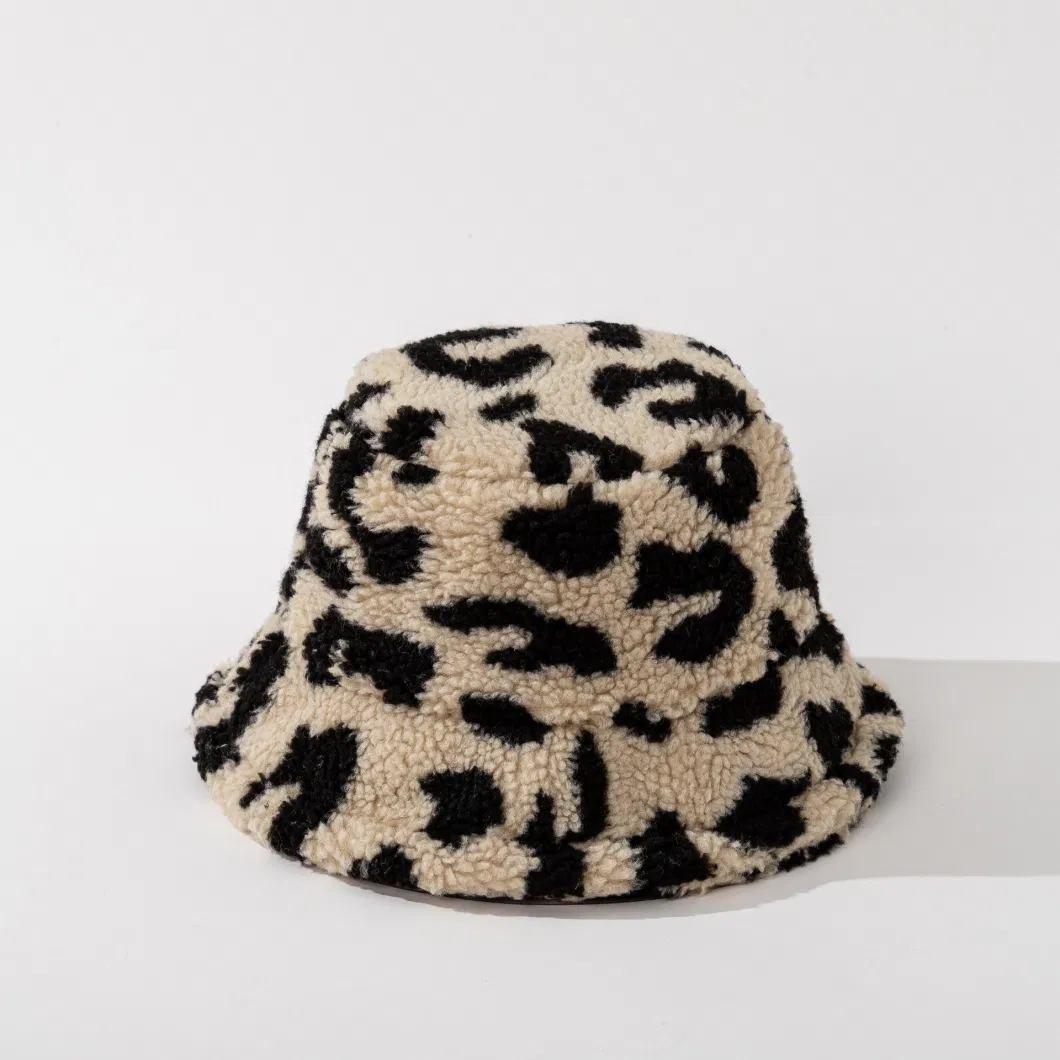 Winter Plush Warm Leopard Print Fashion Women&prime;s Fisherman Hat Bucket Hat Fashion Cap