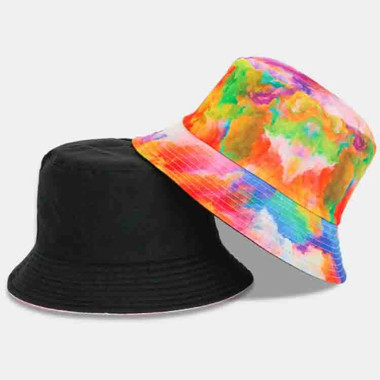 Custom Logo Unisex Fisherman Caps Wholesale Tie Dye Reversible Bucket Hat