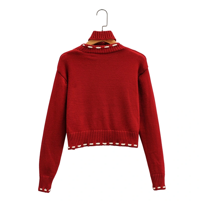 Ladies Red Knitted Cardigan Halter Neck Special Design