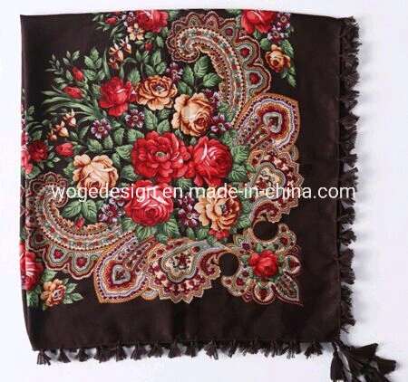 Hangzhou Best Supplier Wholesale Hot Sold Russian Style Bulk Buy Headwrap Shawl Lady Viscose Square Floral Scarf