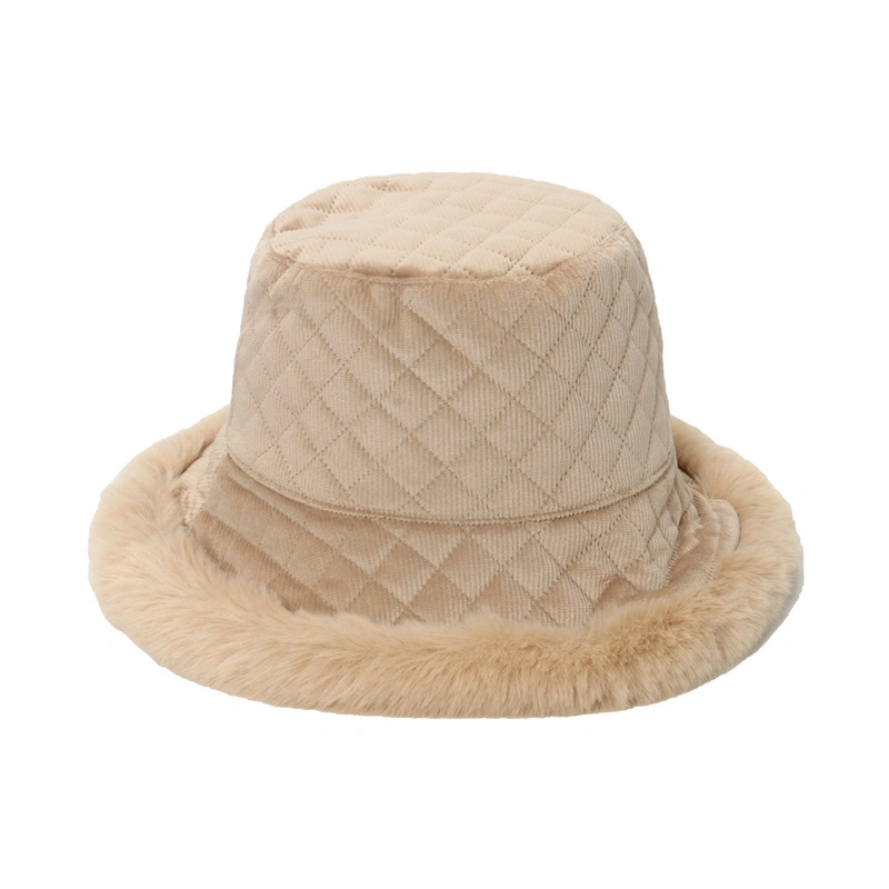 New Warm Thickened Corduroy Fisherman Hat Plush Winter Fashion Bucket Hat for Women