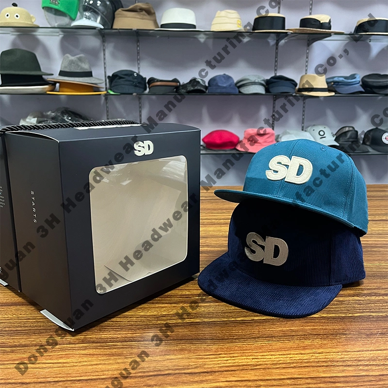 Matching Customization Transparency Snapback Caps Paper Box Custom Embroidery Logo Corduroy Snapback Hats