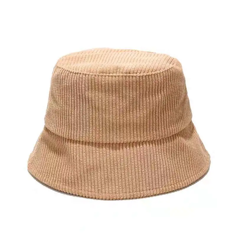 Corduroy Bucket Hat with Embroidery Logo and Adjustable String