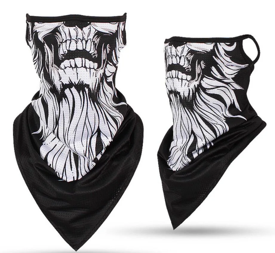 Popular Mens Skull Print Face Scarf with Ear Hook CS Breathable Tube Bandana with Mesh Ice Silk Fabric