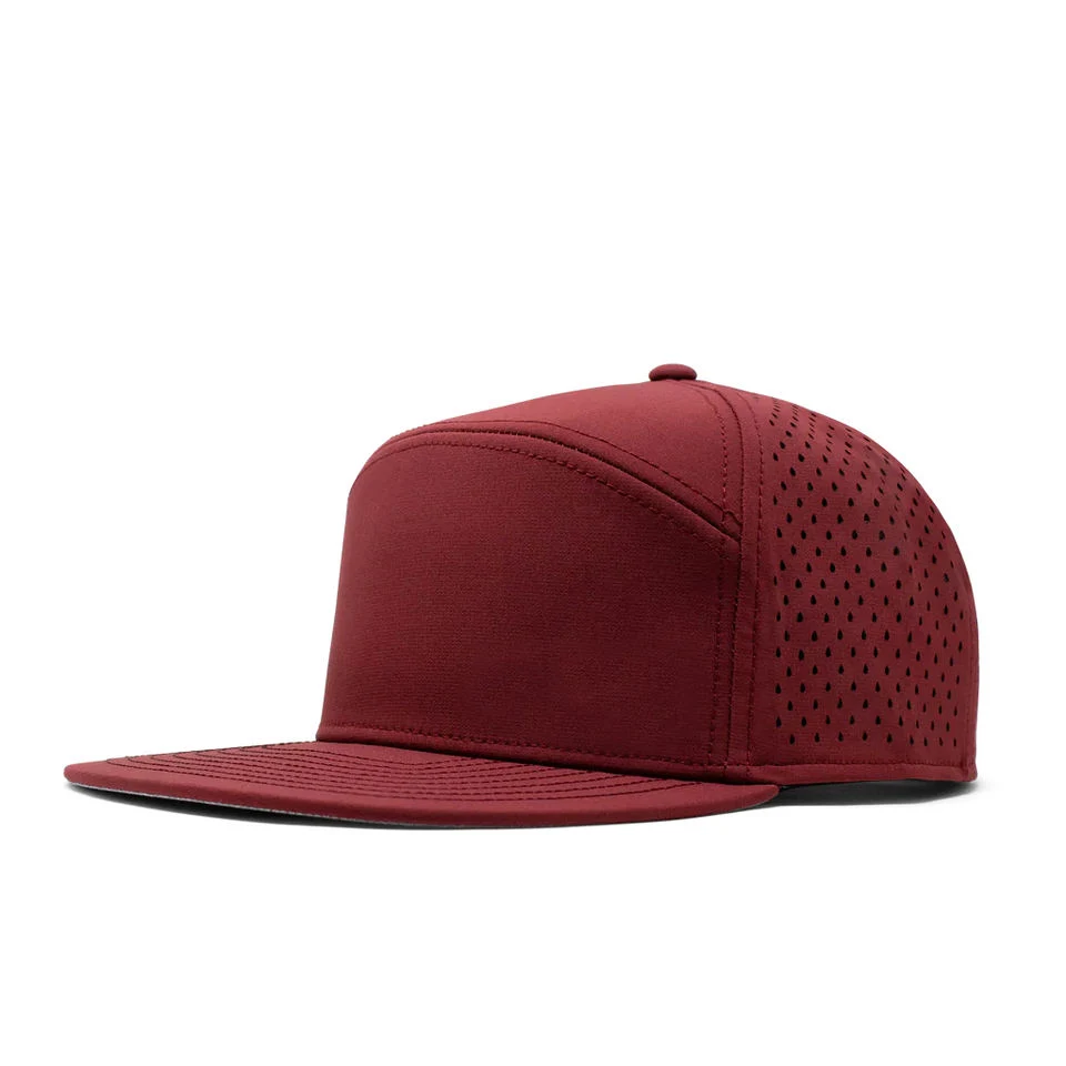 Wholesale Low MOQ Flat Bill Fitted Custom Snapback Sports Waterproof Laser Cut 7 Panel Baseball Cap Hat