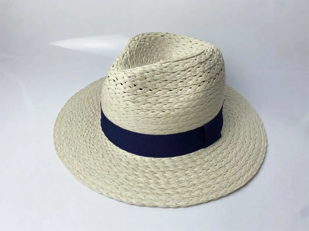 Customized Fashion Summer Paper Straw PU Webbing Rope Band Panama Tassels Brim Fedora Hat OEM ODM