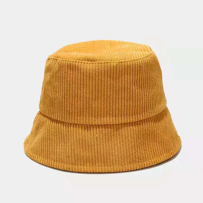 Corduroy Bucket Hat with Embroidery Logo and Adjustable String