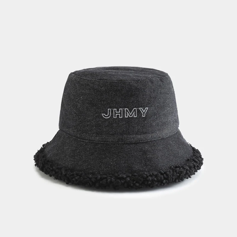 OEM Custom Embroidery Logo Plain Fluffy Fuzzy Furry Fisherman Caps Reversible Bucket Hat Denim Bucket Hat Fur Buckets Hats