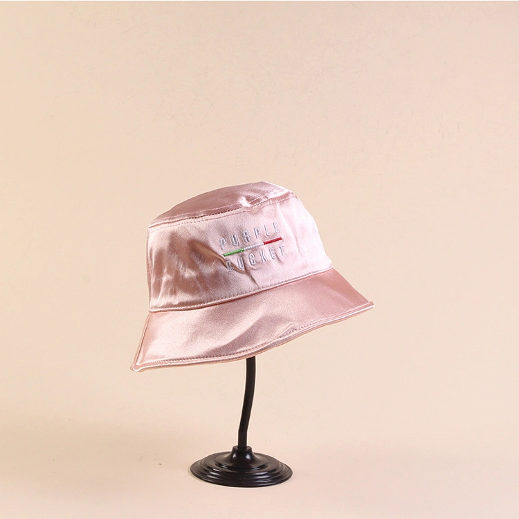 Wholesale Custom Embroidery Logo Customized Fashion Outdoor Sun Bucket Cap Summer Protect Silk Satin Colorful Fishing for Man Women Luxury Silk Bucket Cap Hat