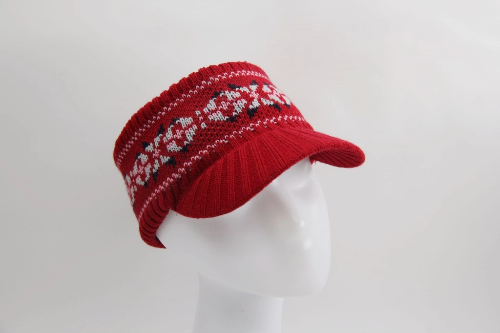 Winter Knitted Visor Sport Yarn Hat with Jacquard