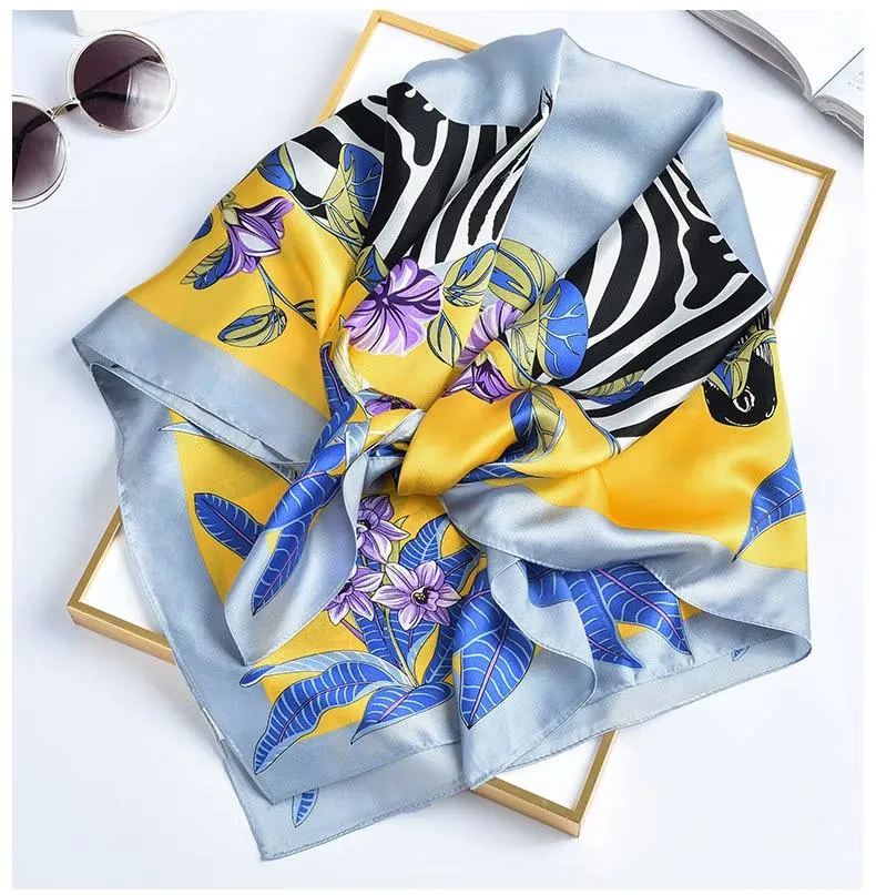 100% Digital Skull Printed Silk Chiffon Scarf Ladies Fashion Silk Square Shawl