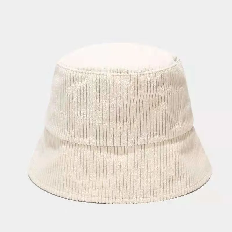 Corduroy Bucket Hat with Embroidery Logo and Adjustable String