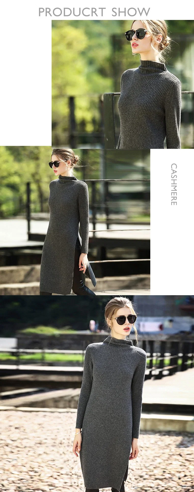 Women&prime;s Cashmere Winter Dress Round Neck 16brdw048