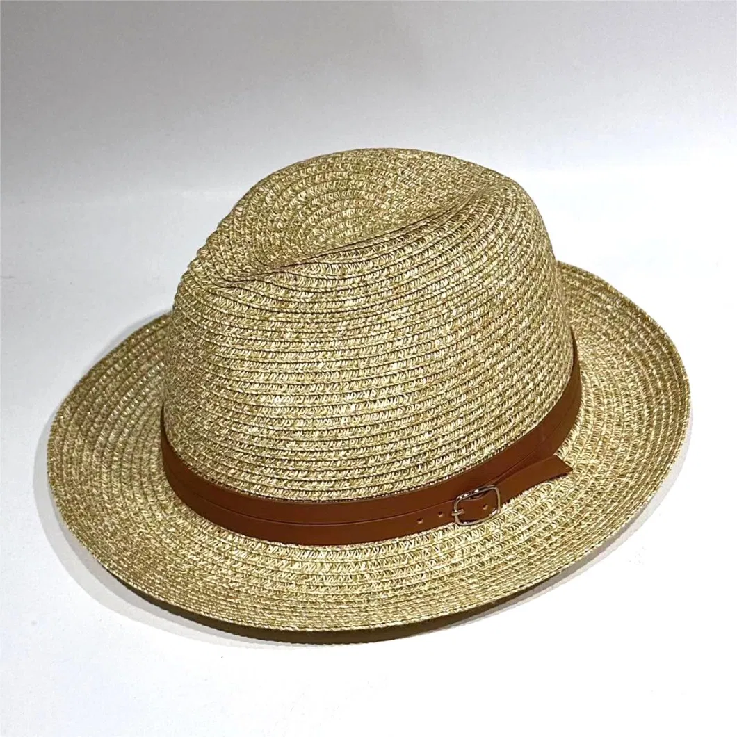 Customized Fashion Summer Paper Straw PU Webbing Rope Band Panama Tassels Brim Fedora Hat OEM ODM