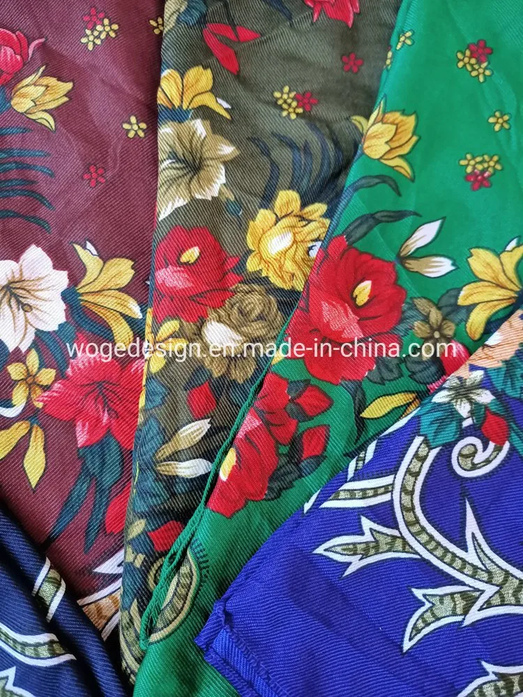 Woge Factory Bulk Sold New Unique 75*75cm Russian Muffler Headcloth Lady Print Flower Square Cotton Feeling Polyester Scarf