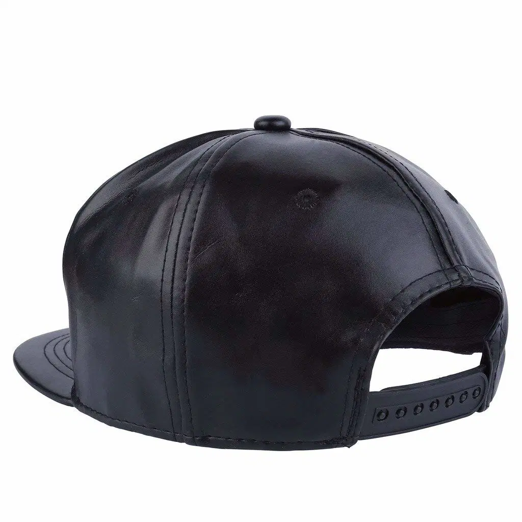 Promotioanal Men Baseball Cap Fashion Hip-Hop Style PU Leather Flatbill Trunker Snapback Cap Black