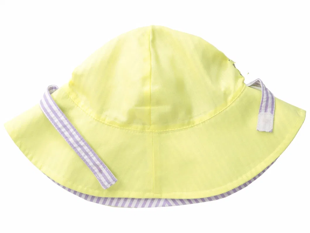 Custom New Design Kid Reversible Seersucker Bucket Baby Sun Hat with Chin Strap UV Protection