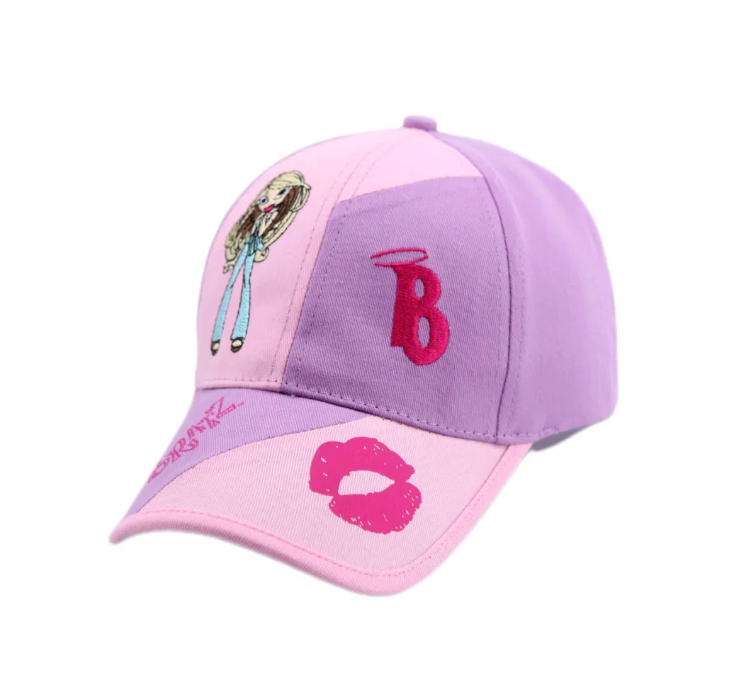 Kids Baseball Cap with Embroidery and Printing Cotton 6 Panel Piecing Fashion Sports Girls Hat