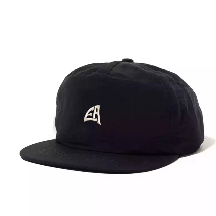 Custom Flat Brim Embroidery Nylon Floppy Strapback 5 Panel Caps Unstructured Snapback Hats