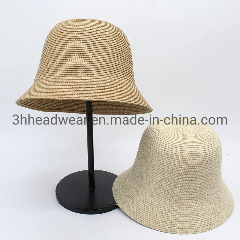 Fashion Women High Quality Straw Bucket Hat Plain Summer UV Protection Custom Logo Straw Fisherman Hat