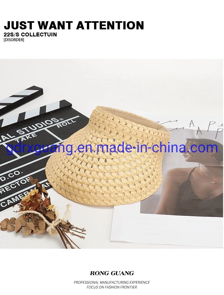 High Quality Hand Woven Visor Caps Summer Women Custom Straw Hat