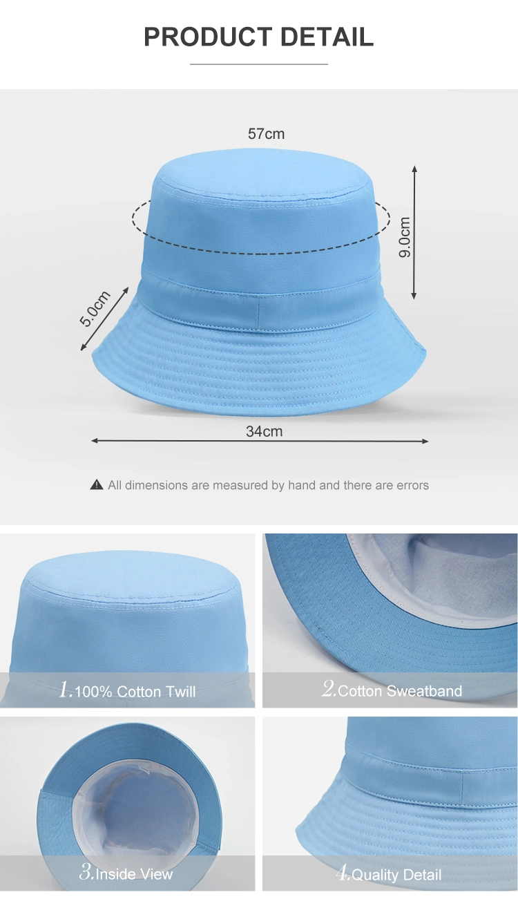 Custom Logo Black 100% Cotton Fisherman Bucket Hat for Women Men