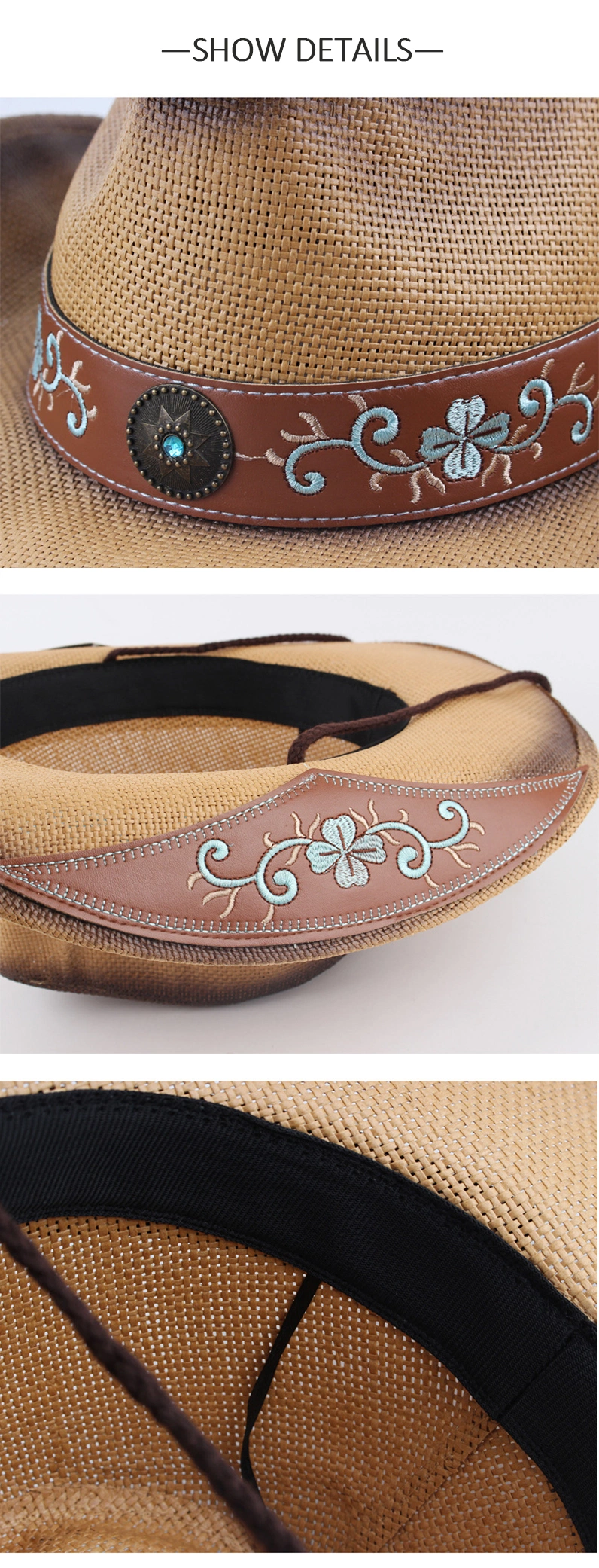 37cm New Embroidered Western Cowboy Hats for Men Women Outdoor Party