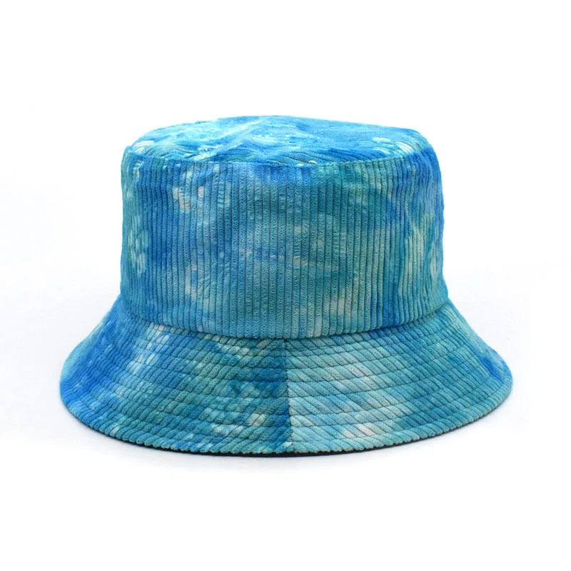 Top Sale Tie-Dye Luxury Corduroy Bucket Hat Wide Brim Reversible Sunshade Cap Hip Hop Hat Unisex Fisherman Bucket Hat
