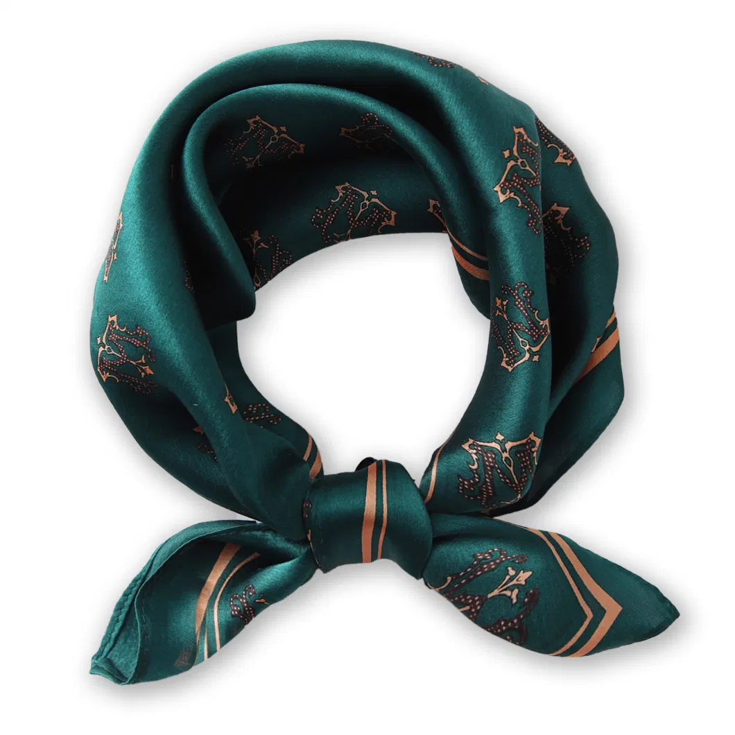 High Quality Blackish Green Silk Scarf Hair Band Printed Silk Headscarf