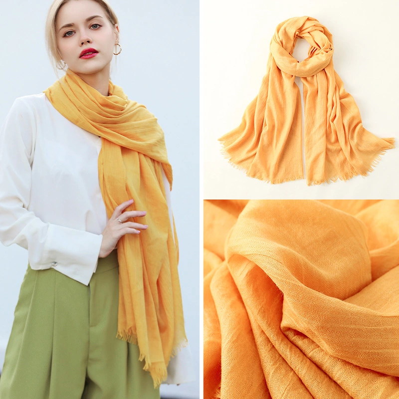 Solid Color Elegant Simple Style Versatile Multi-Color Cotton and Linen Lady Scarf