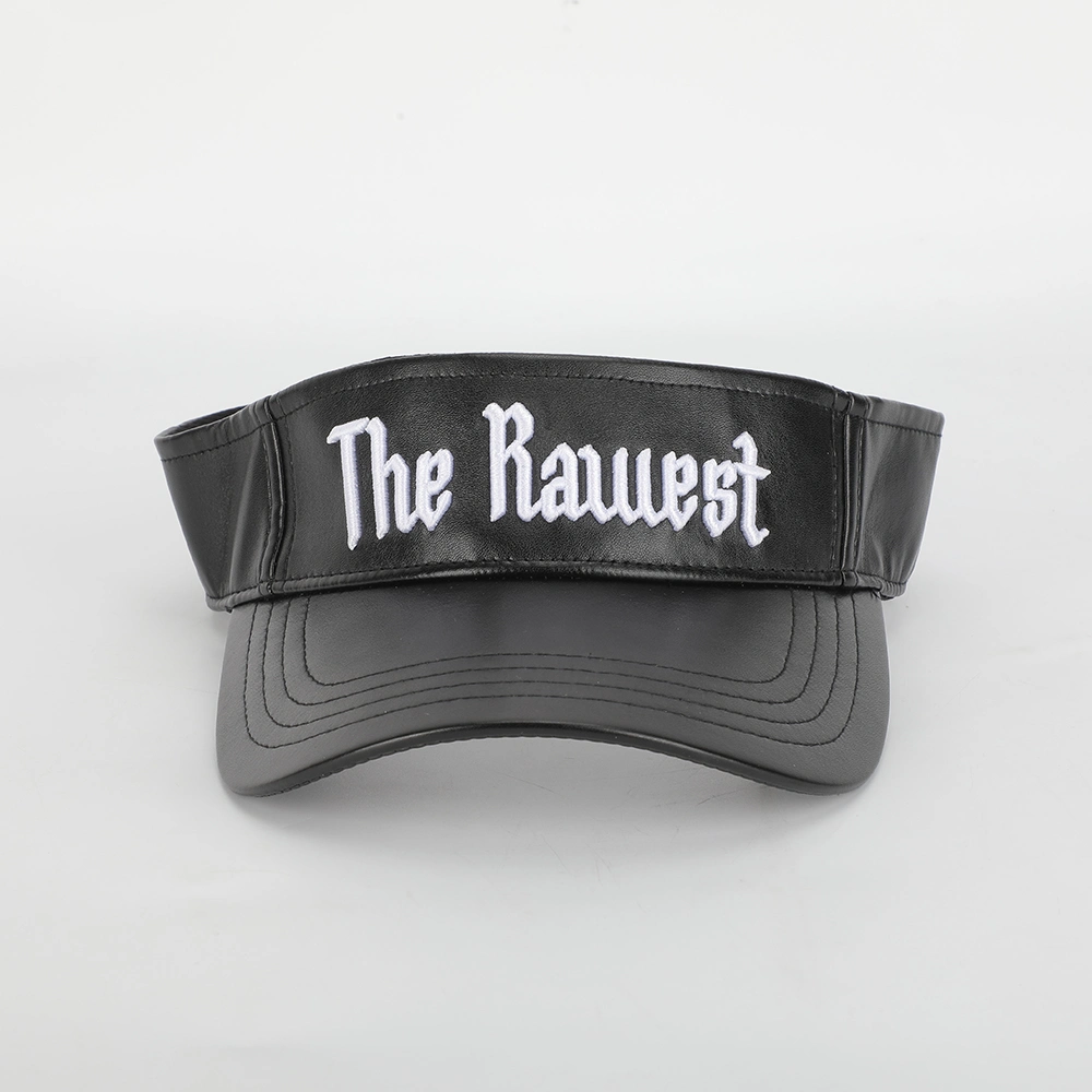 Wholesale Custom Designer High Quality 3D Embroidery Logo Black PU Fur Leather Sun Visor Cap Hat