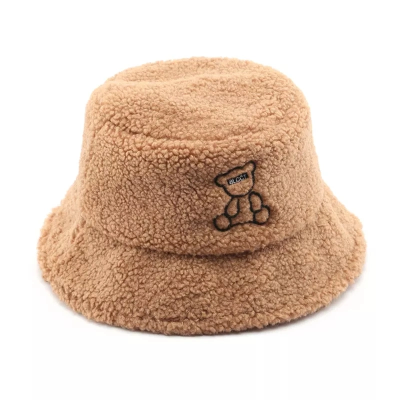 Wholesale Furry Bucket Hat Custom Animal Embroidery Logo Luxury Fuzzy Warm Fur Winter Fisherman Bucket Hat Wome