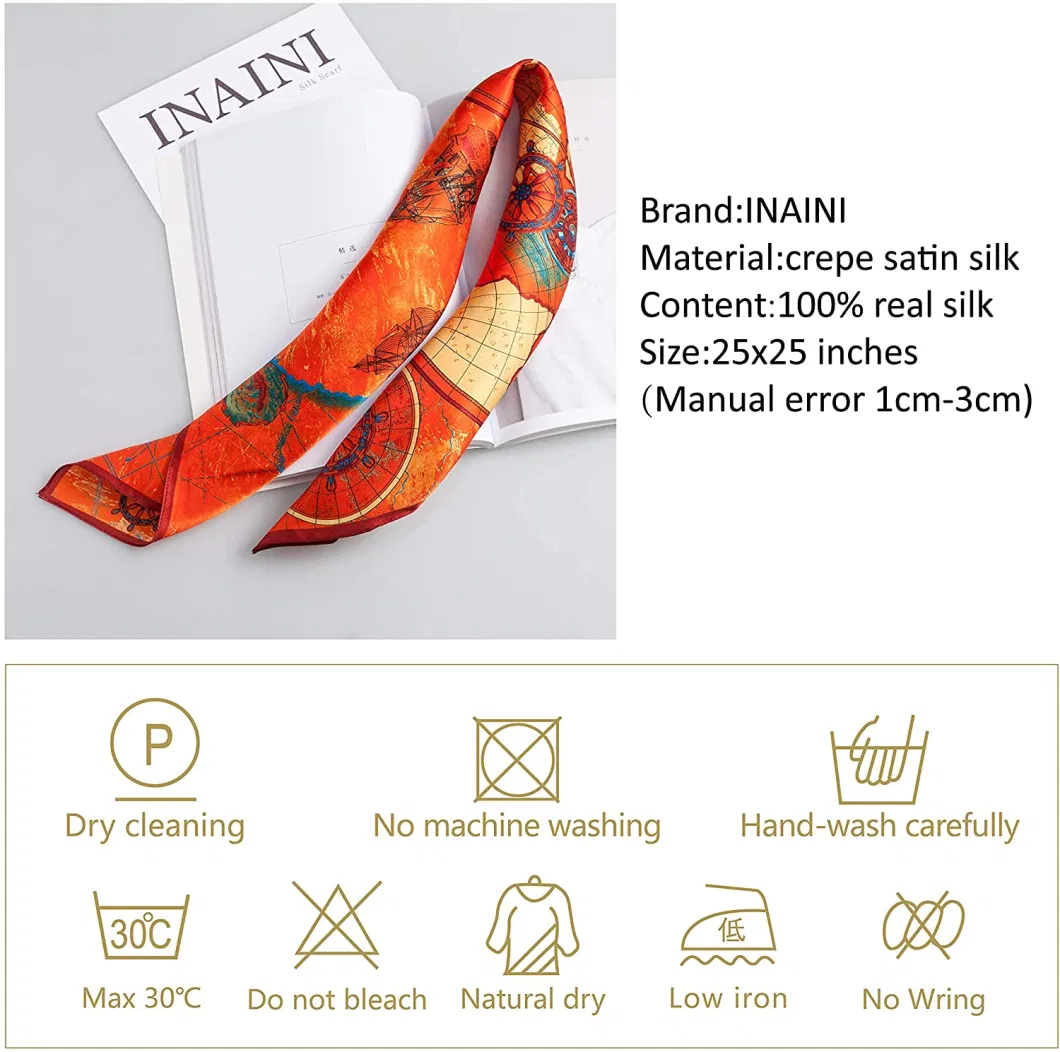 New Arrival Custom Women Digital Printing Pure Silk Scarf 65*65 Cm Hair Square Scarves for Ladies