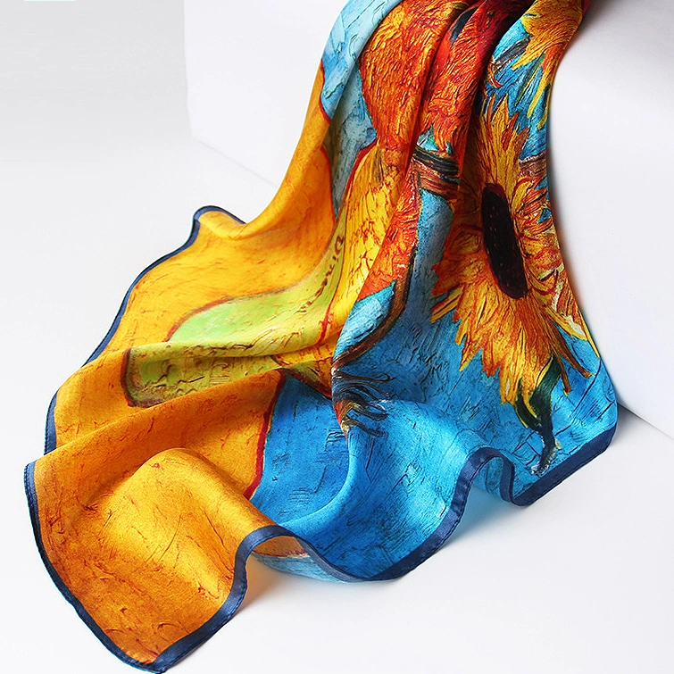 Women Daily Casual Scarves 100% Silk Square Neck Wrap