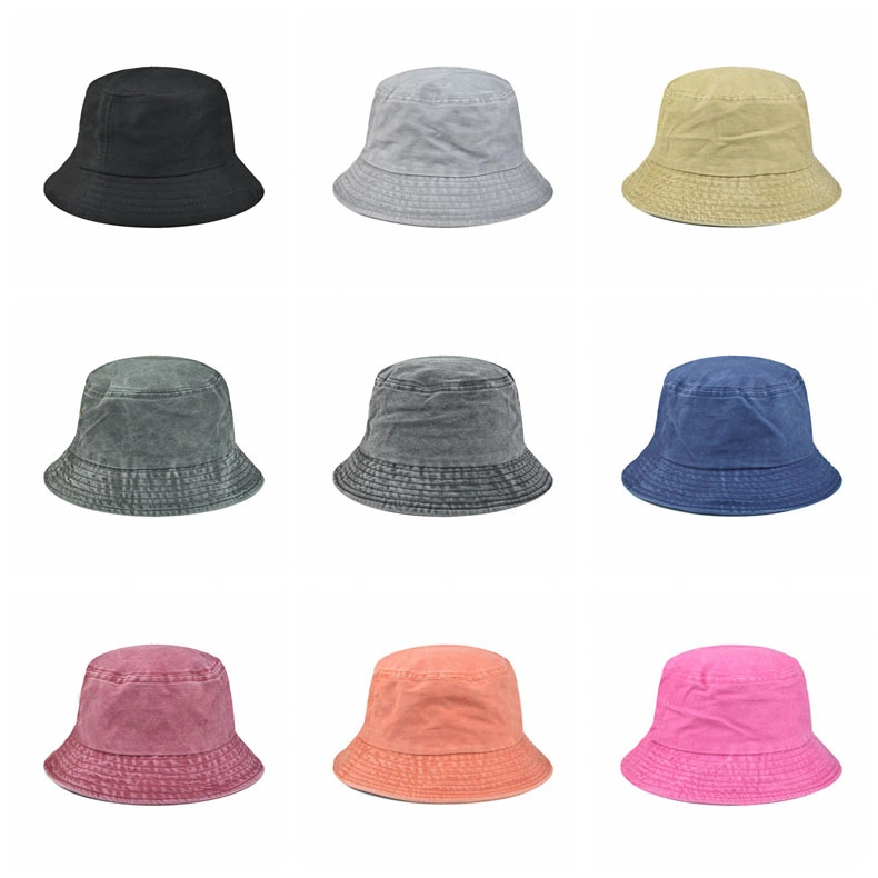 Wholesale Plain Unisex Folding Vintage Nylon Fisherman Custom Washed Denim Bucket Hats