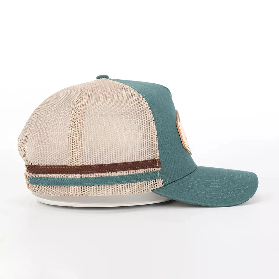 Wholesale Custom 5 Panel High Profile Structured Crown Striped Mesh Trucker Caps Hats Australia Country 2 Side Stripes Trucker Cap Hat with Rope