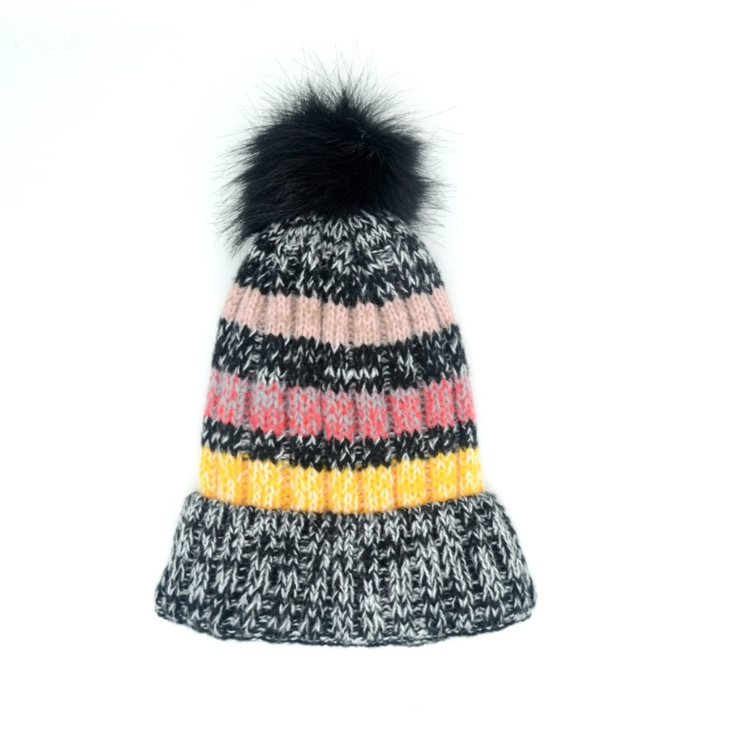 Hot Selling Muti Color fashion Stylish Soft Warm Knit Striped POM POM Beanie Winter Hats