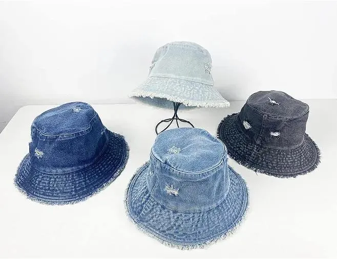 Jean Denim Teens Gilr Soft Sun Visor Cap Women Unisex Style Headwear Vintage Adjustable Frayed Ripped Men Fisherman Sports Outdoor Fashion Bucket Hats
