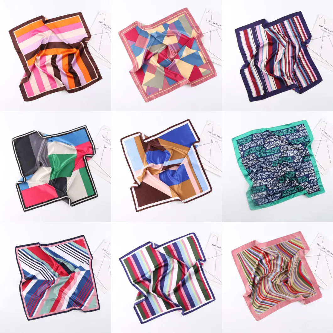 Decorative 50X50cm Square Silk Satin Scarf Polyester Scarves Hairband Bag Band Neck Scarf