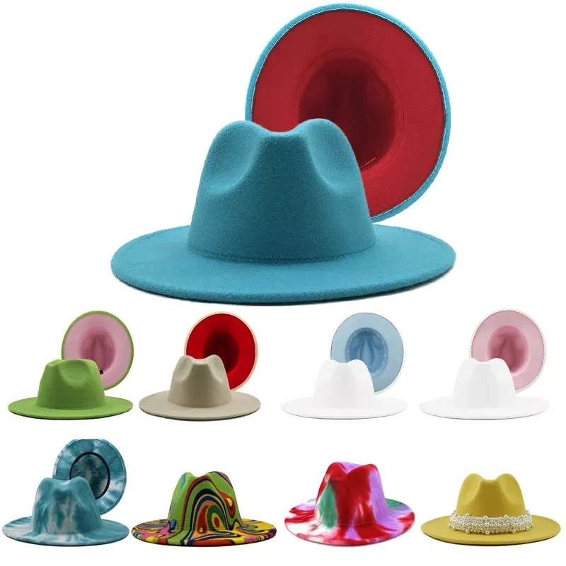 Tie Dye Halloween Unisex Wide Brim Winter Four Season Two Tone Felt Style 8 Bucket Hat