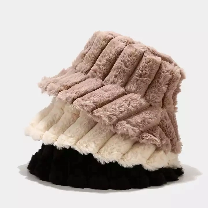 Soft Plain High Quality Winter Faux Fur Warm Hat Women Men Plush Fisherman Fuzzy Bucket Hat Winter Hat