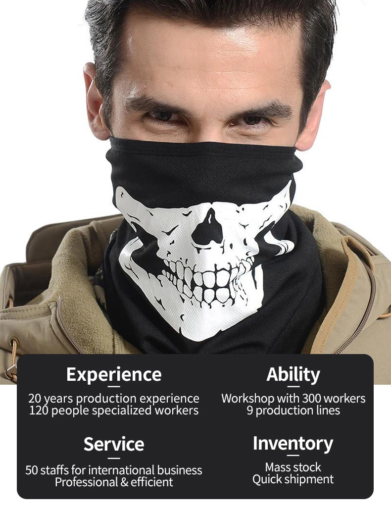 Motorcycle Face Masks Custom Logo Veil Half Face for out Riding Skull Face Tube Black Scarf