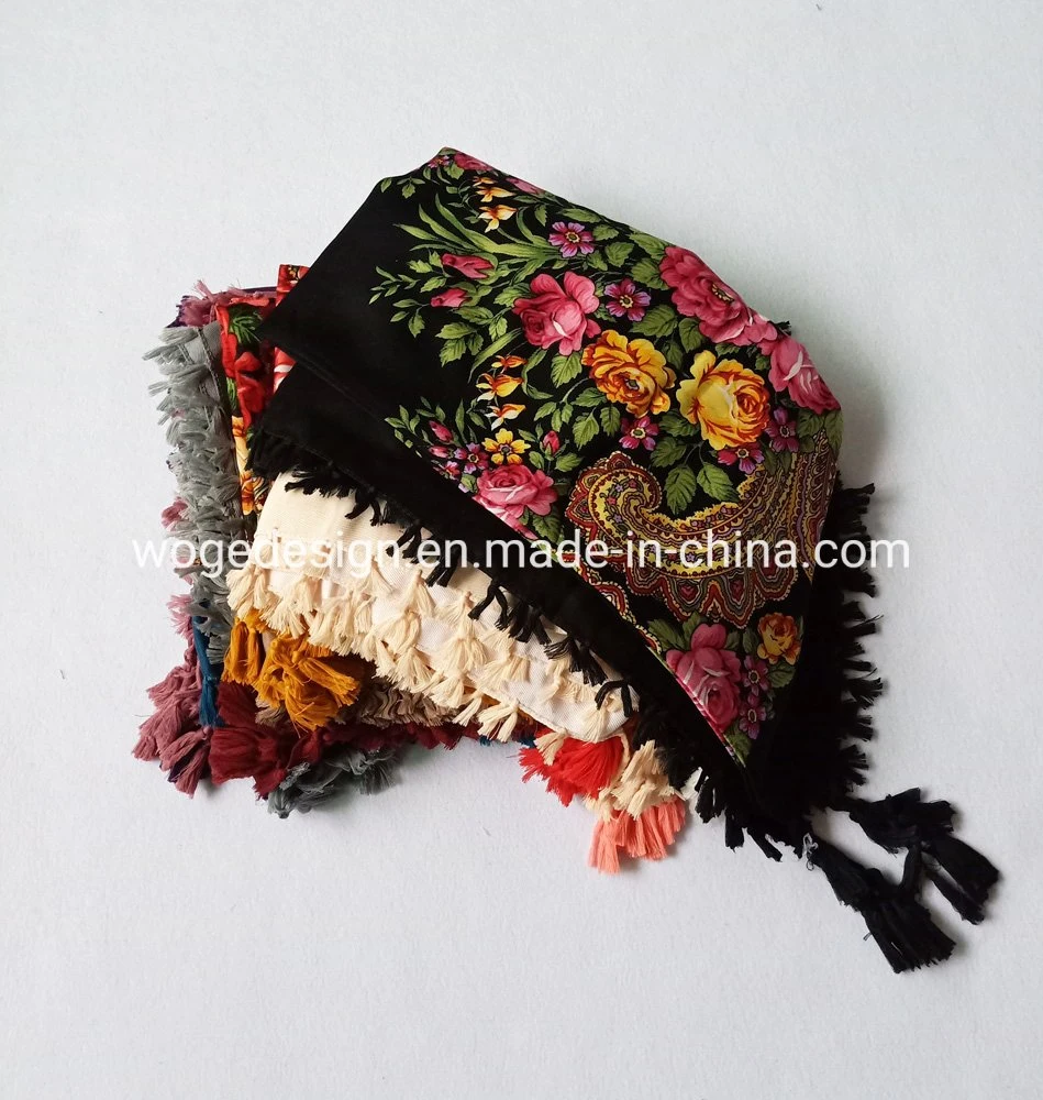 Hangzhou Best Supplier Wholesale Hot Sold Russian Style Bulk Buy Headwrap Shawl Lady Viscose Square Floral Scarf