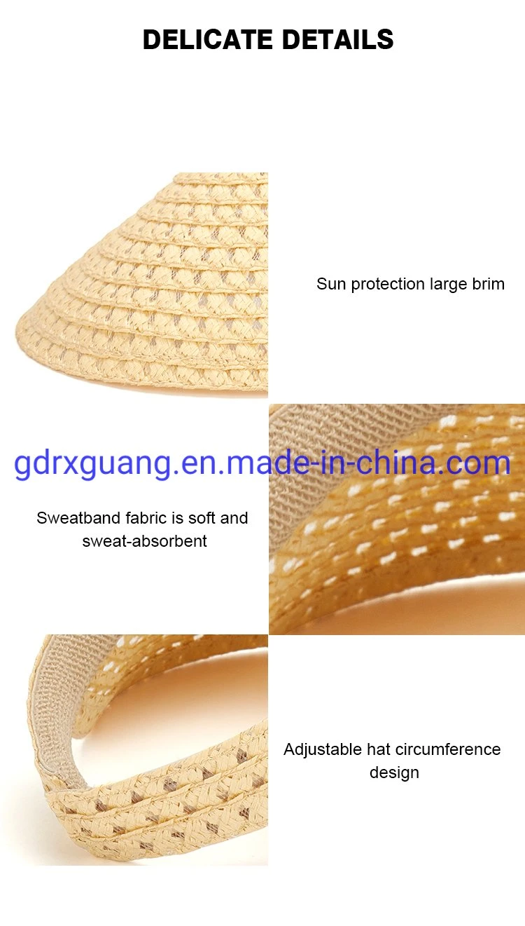 High Quality Hand Woven Visor Caps Summer Women Custom Straw Hat