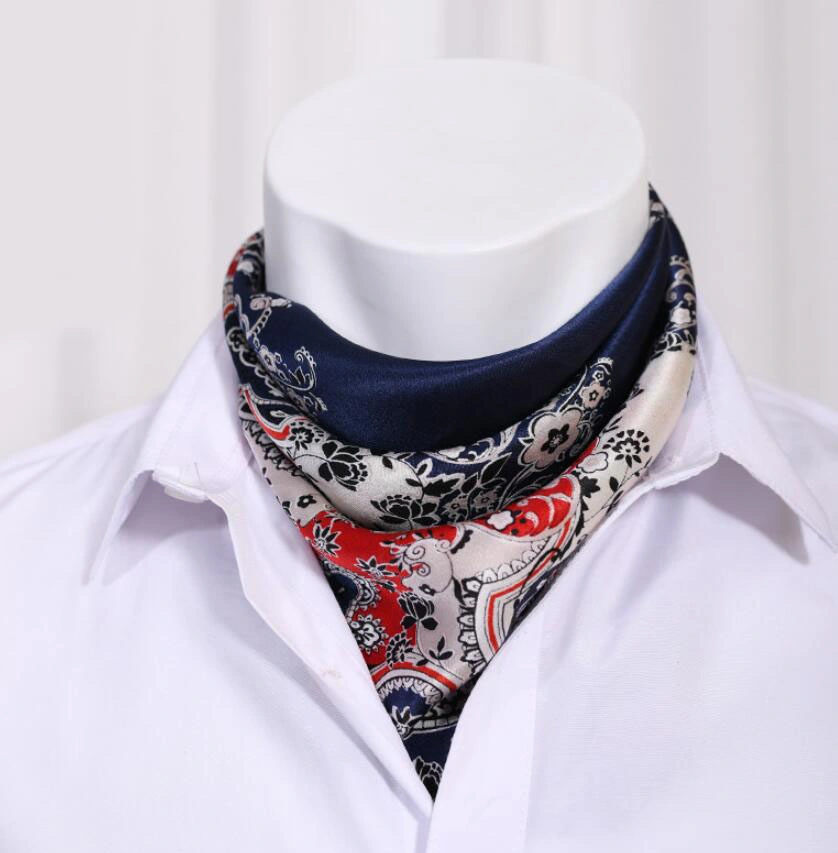 China Factory Custom Design Printed Satin Silk Scarf for Men
