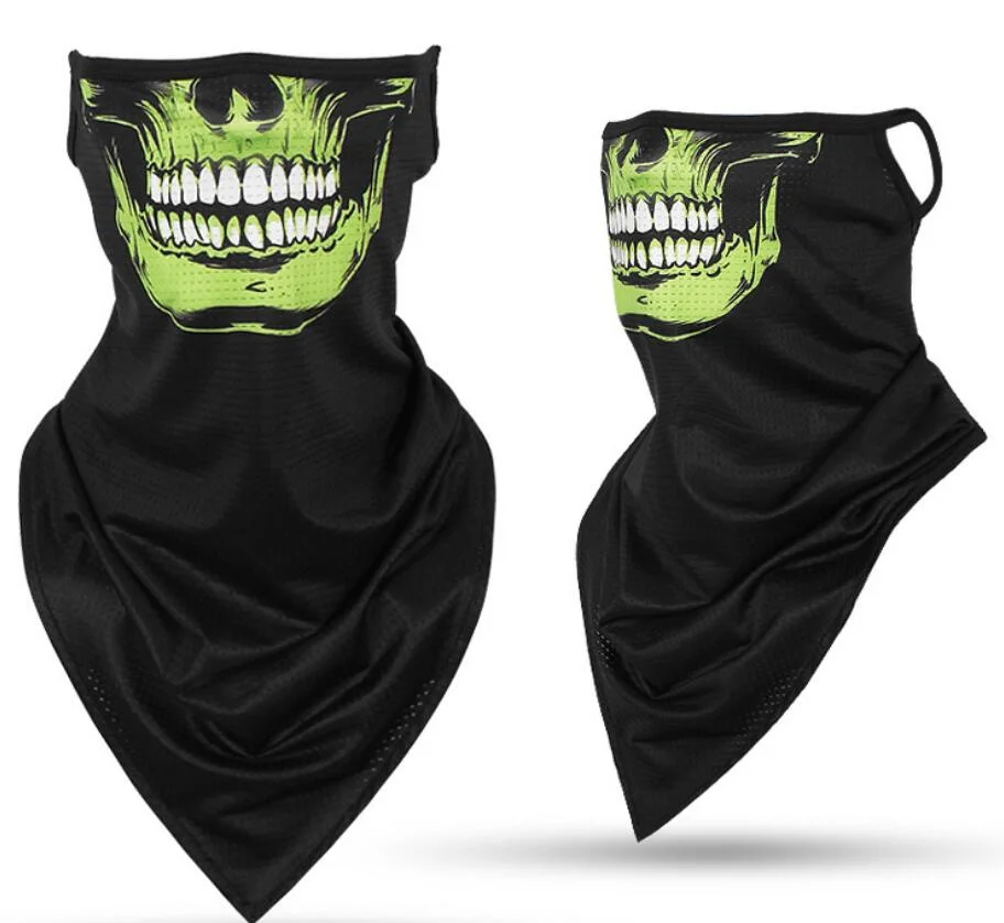 Popular Mens Skull Print Face Scarf with Ear Hook CS Breathable Tube Bandana with Mesh Ice Silk Fabric