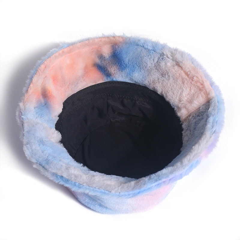 Reversible Winter Tie Dye Customized Color Promotional Faux Fur Bucket Hat Fisherman Hat